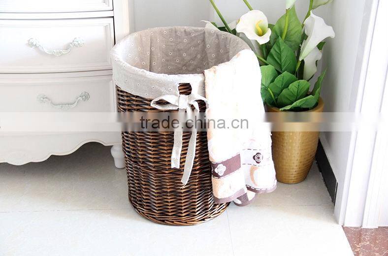 Handmake wooden laundry wicker basket cabinet