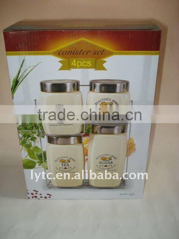 Kitchen ceramic canister with iron rack