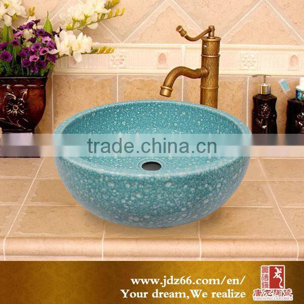 2015 Hot sale jingdezhen porcelain sink polish in ceramic basin blue
