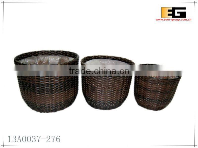 Round shape PE rattan with liner flower baskets