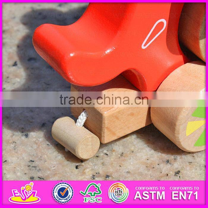 Top grade hot sale wooden toy pull cart for kids,Elephant design wooden string cart pull back toy car W05B075-A2