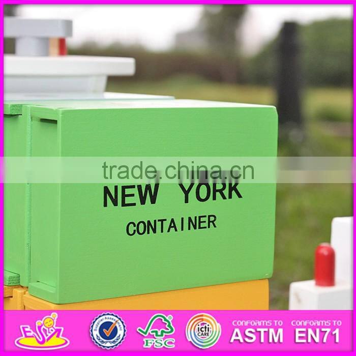 2016 new design funny children wooden toy container ship W04F006