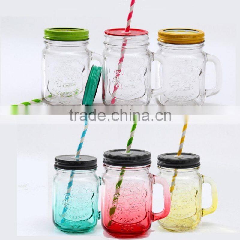 500ml Mason Glass Cup Drinking Jar with Handle Mug