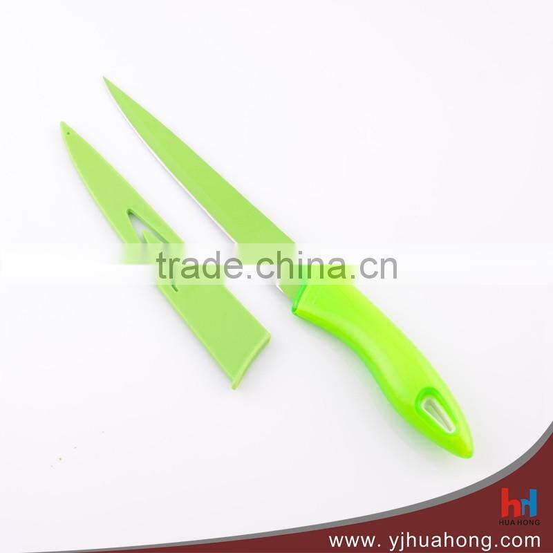 Non-stick color coating flower painting stainless steel kitchen knife,chef knife,santoku knife with serrated blade (HF-42)