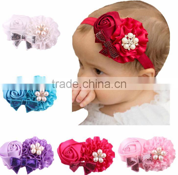 Baby Toddler Infant Flower Headband with Pearl Hair Bow Band Accessories