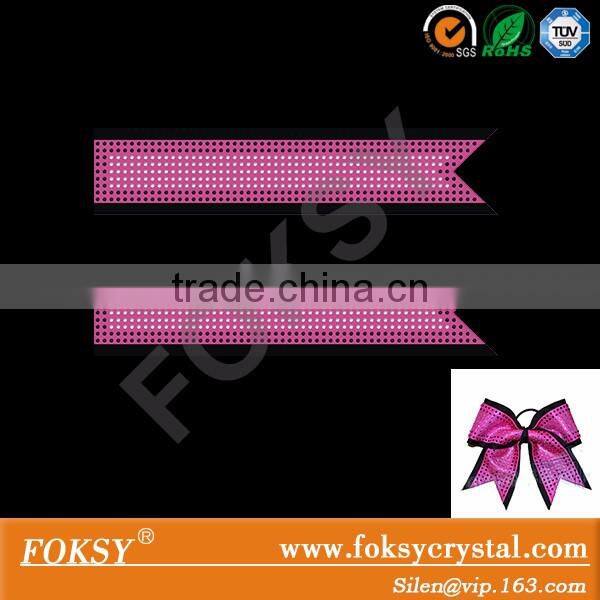 Customized cheer bow strip pattern bling design rhinestone iron on transfer designs