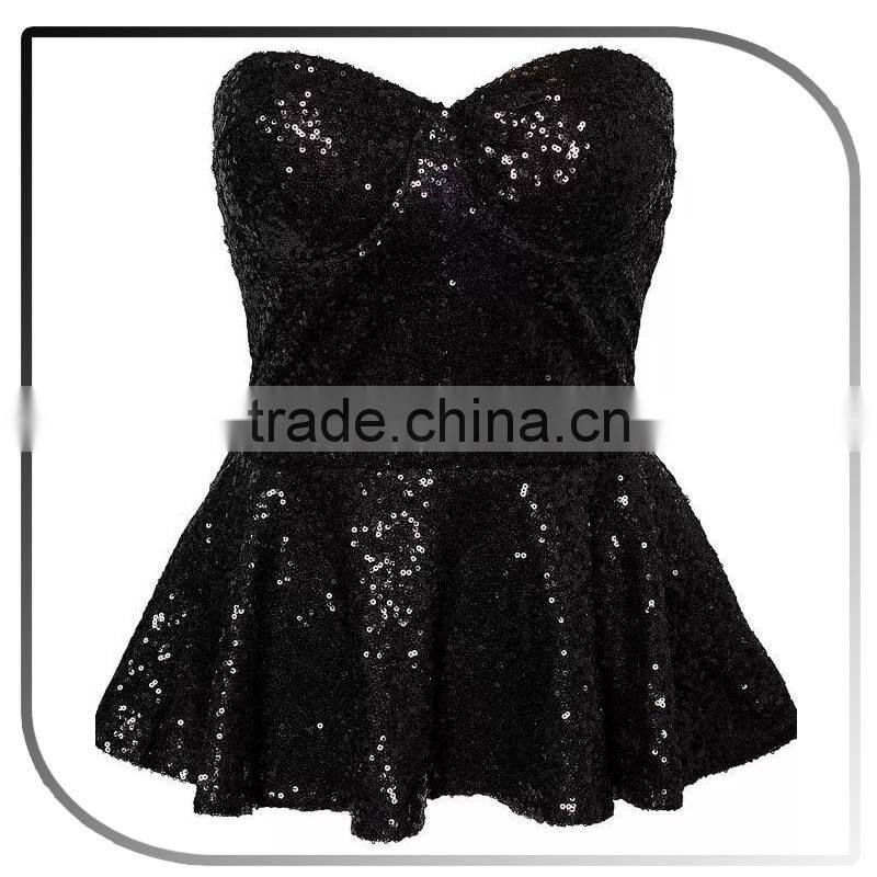 Women Sexy Full Sequin Ruffle Bralet Woman Top