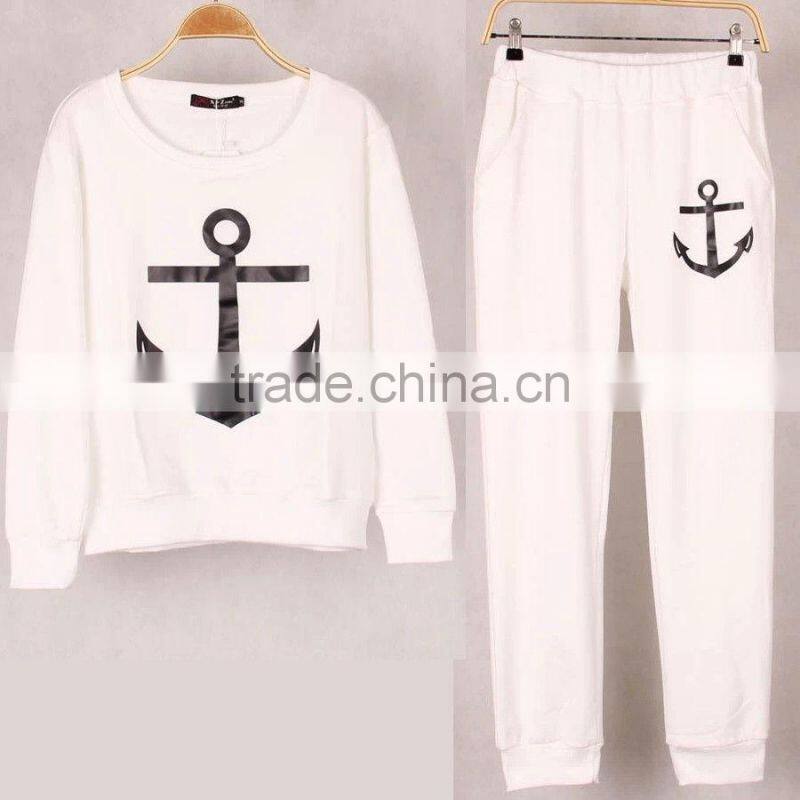 Letter Geometric Print Hoodies Pants Sets Women Sport Wear Loose Suit Tracksuit