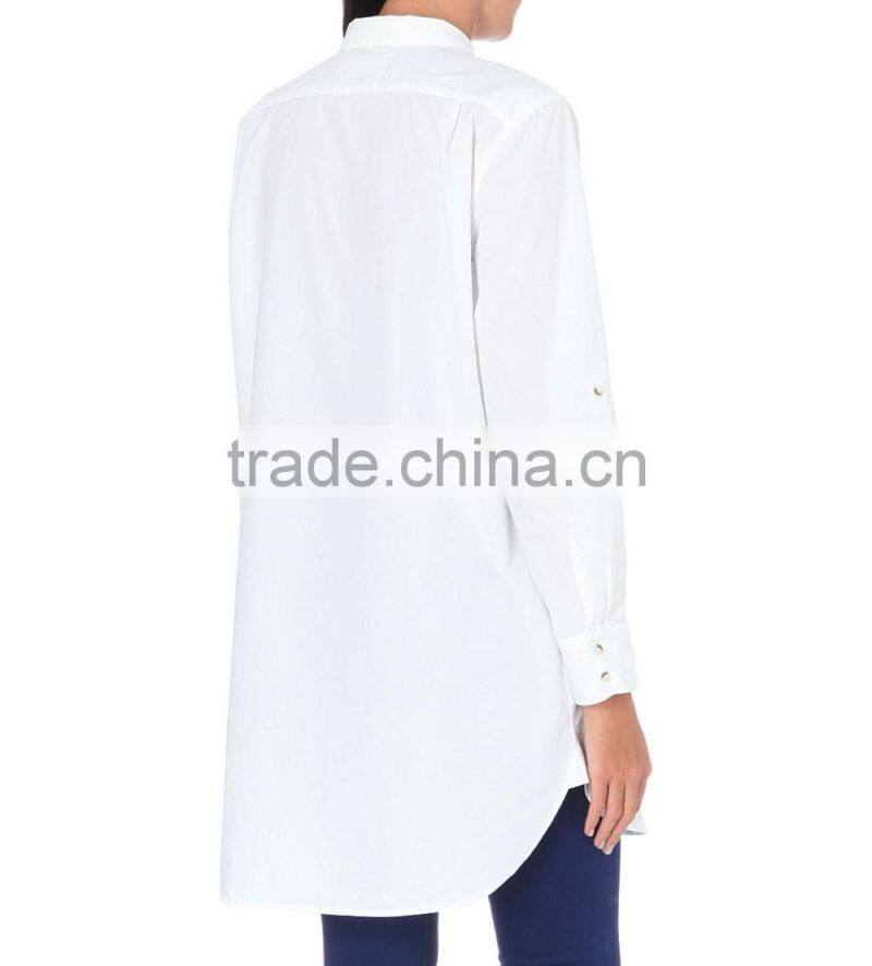 Wholesale Women Oversized Collar Long Sleeves Buttoned Cuffs Curved Hem Cotton Shirt(DQE0196T)