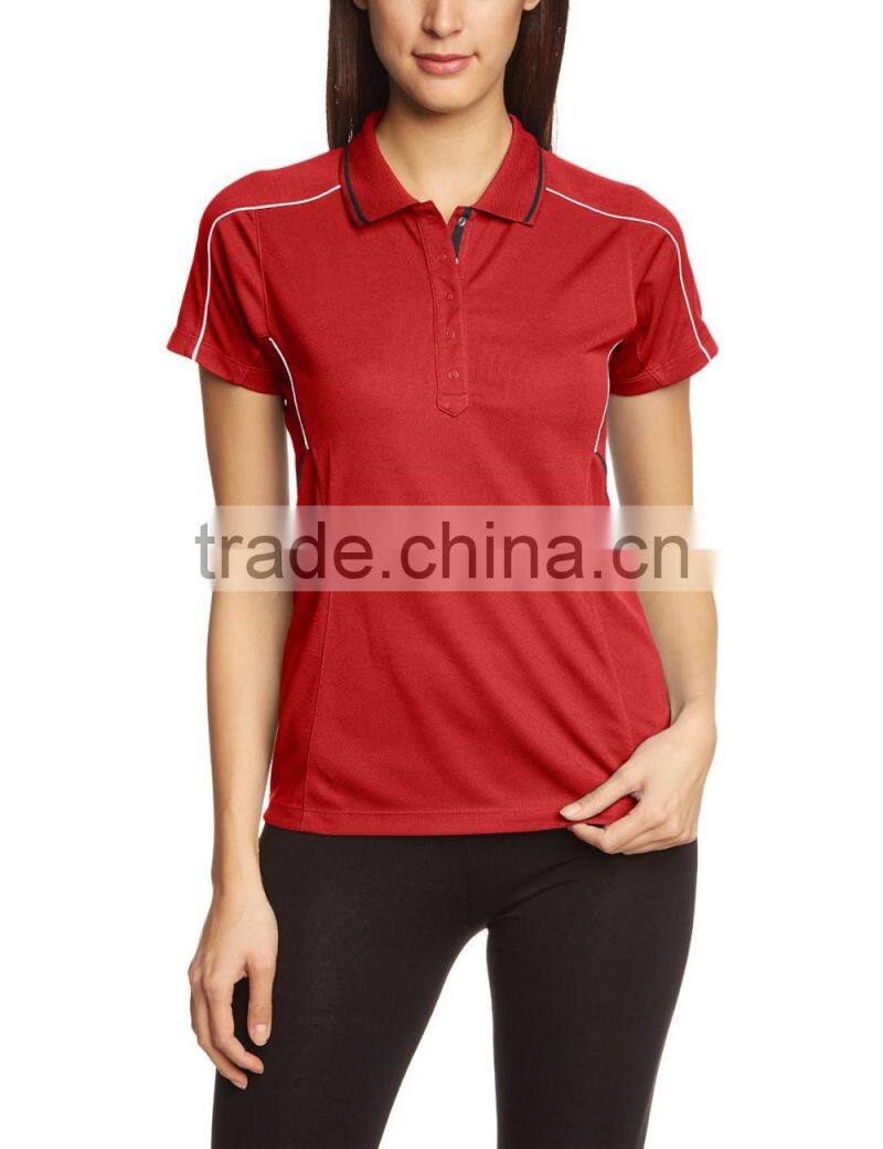 Blank red women's polo 100% polyester dir fit sport design polo for women's