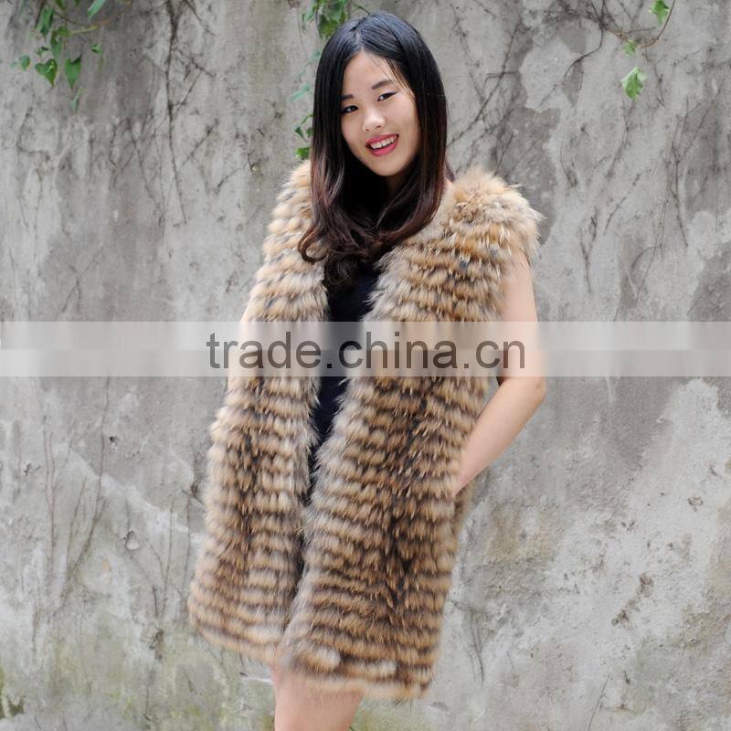 CX-G-B-100A New Fashion Hand Made Real Raccoon Fur Vest