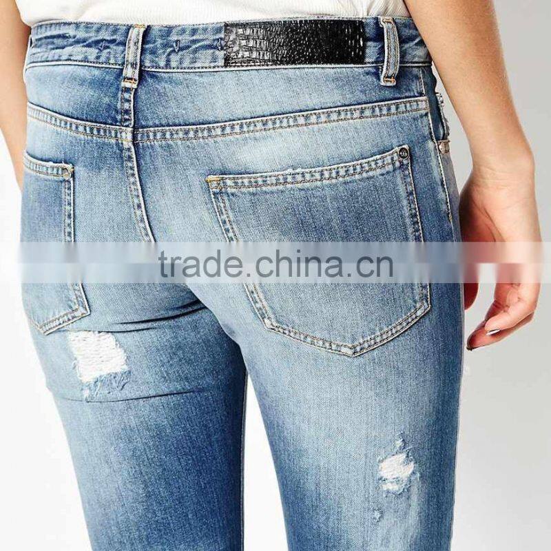 2016 cheap ladies short tops jeans women with fashion ripped style
