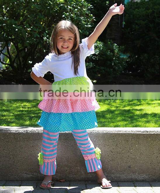 Latest Boutique Girls Clothing Sets Children Cotton Round Neck Clothes Kids Ruffle Sets For Girls