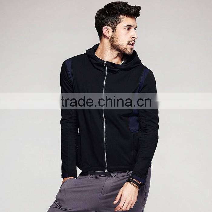 Comfortable mens contrast plain zip-up hoodie for man