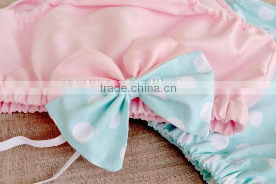 Cute baby cotton bloomer pure color diaper cover with bowknot headband for infants
