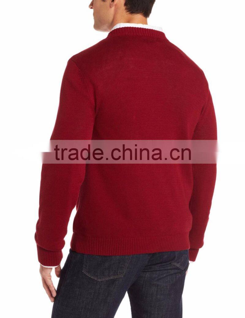 Men Deep Red Sweater Light Reindeer Head Pattern Christmas Sweater With Light