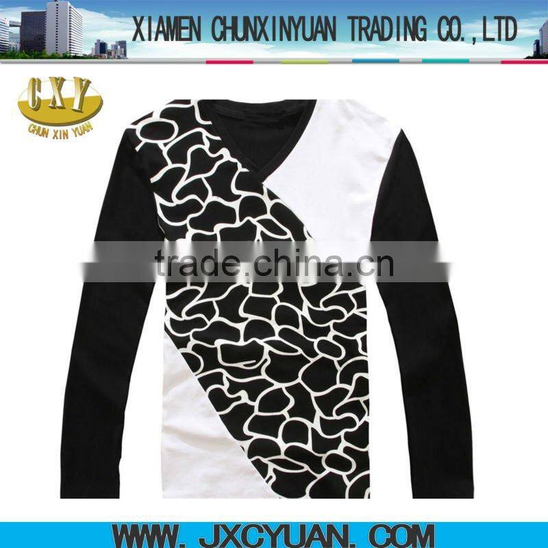 2014 fashion men custom t shirts with long sleeve and v-neck