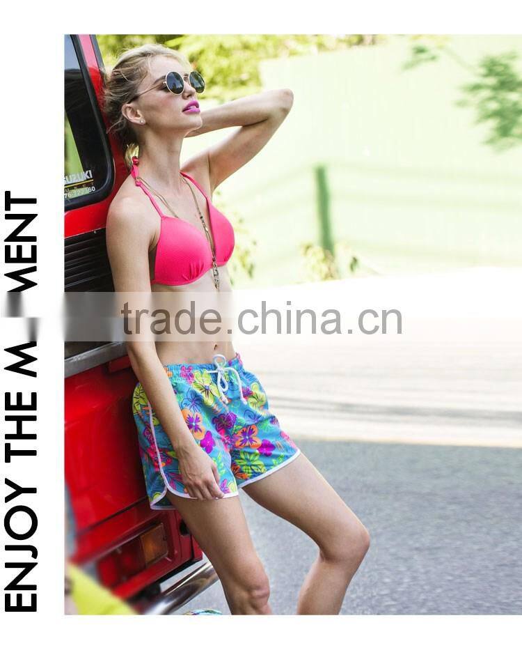 Colorized Flowers Printing Ready Made Ladies Sport Wear Fashion Girls Beach Shorts