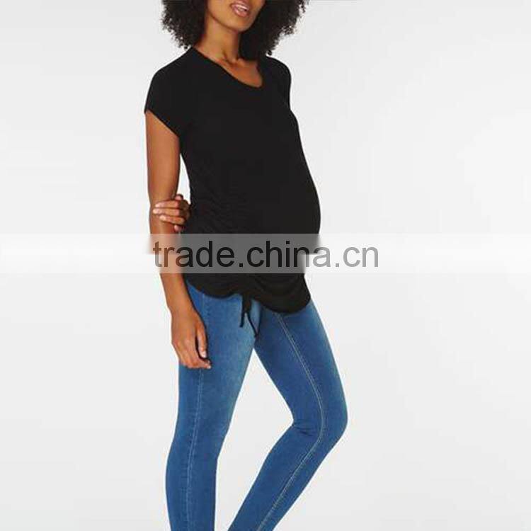 Black Jersey Top With Drawstring Tie Detailing Maternity Clothes Manufacturers