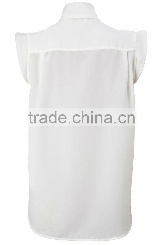 100% Polyester Tie Neck Blouse with Concealed Button Placket