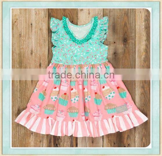 Children frocks dress for girl 5 years ice cream flutter sleeve pear style short dress summer kids clothing