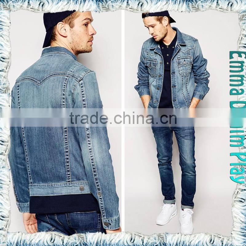 2016 Vintage Top Design Bleached Blue Wash Mens Casual Short Denim Jackets