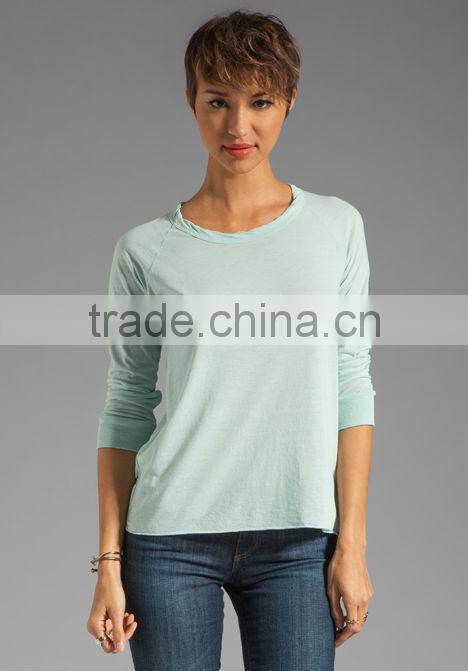 100% cotton cuffed sleeves soft baseball custom t-shirt for ladies