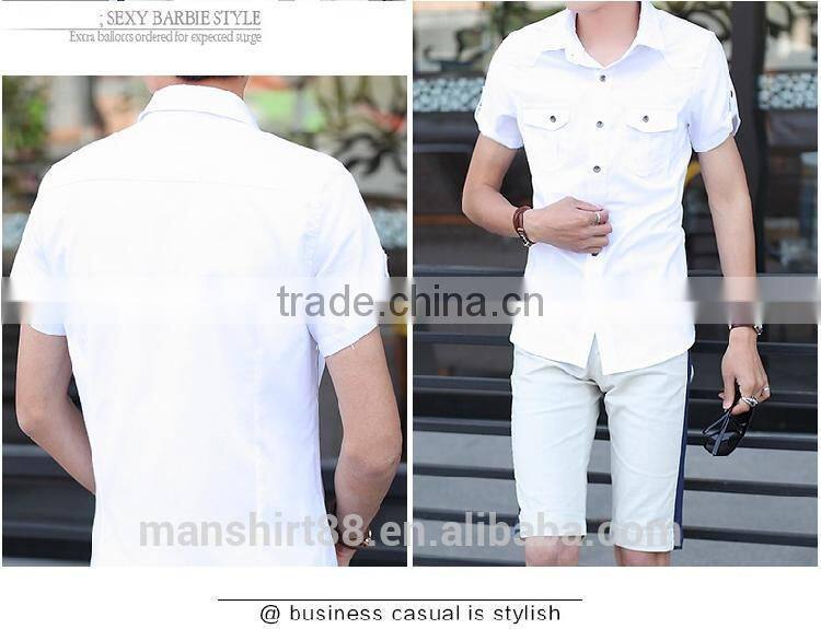 designer short sleeve thick cotton slim fit casual shirt