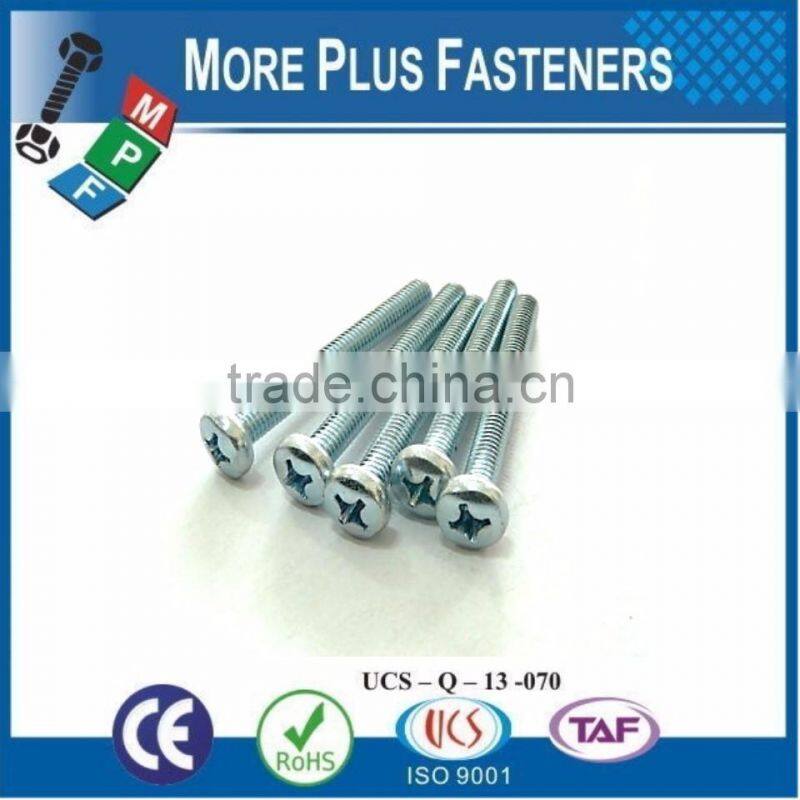 Made in Taiwan Mild Steel Pan Head Phillips Recessed Machine Screws Bright Zinc Plated DIN 7985