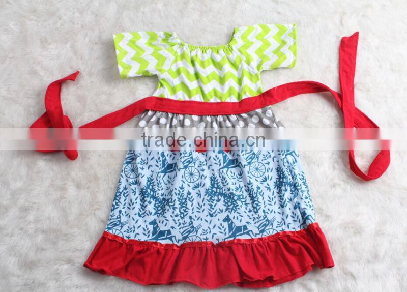 2014new style kids long sleeve dress girls smocking ruffle dress with polka dots for christmas wear wholesale baby clothes