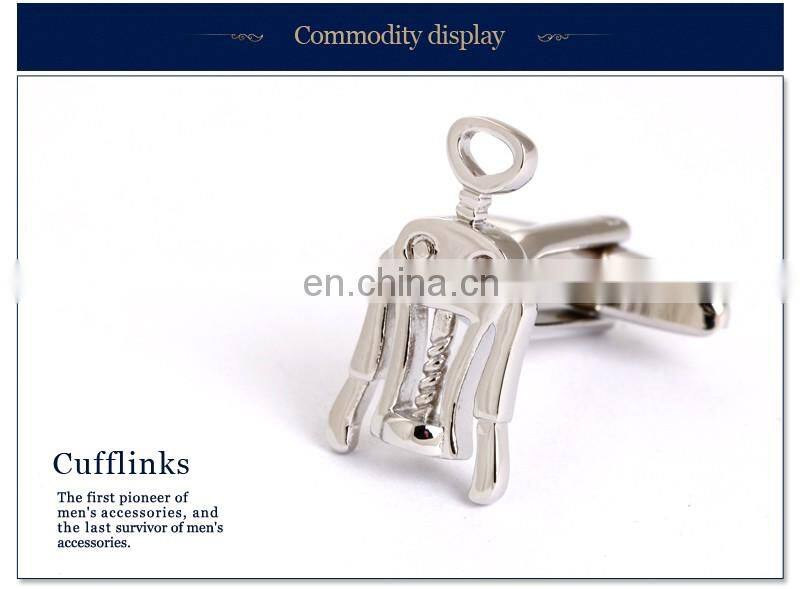 Vivid Silver Plating Wine Bottle Opener Cufflinks for Mens