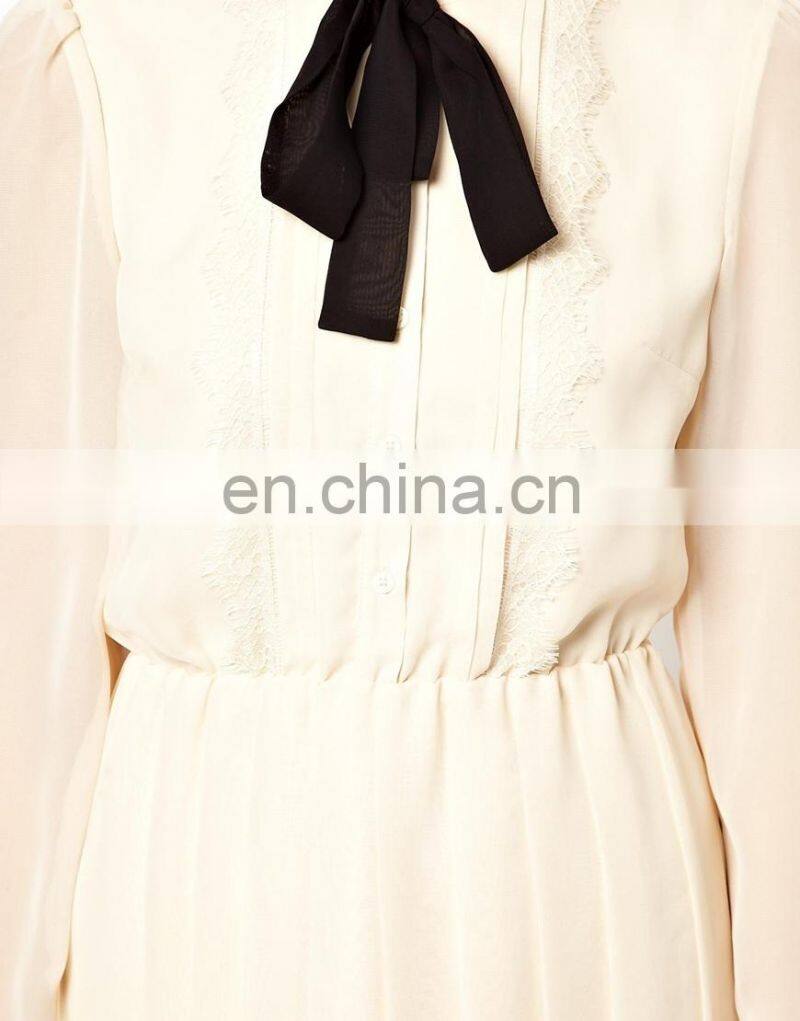 CHEFON Lace bib and pussybow midi smart casual dress
