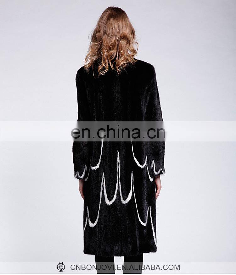Luxury Mink Fur Overcoat Ladies Fur Dress Fly Wing Pattern Mink Fur Coat