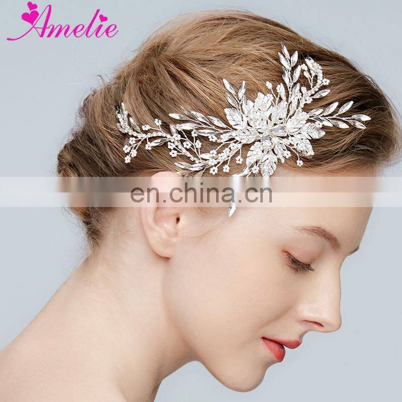 Bridal Headpiece Marquise Burst Floating Beads Rhinestone Chain Bridal Hair Clip Wedding Accessories Princess Prom Headpiece