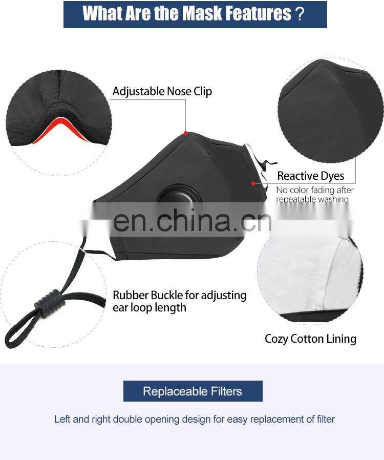 Reusable Black Cotton Fashion Mask with Valve