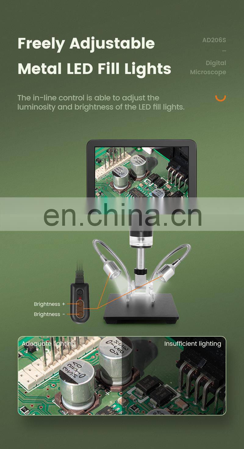 Andonstar AD206S 50X 2MP Industrial Digital Microscope with USB Endoscope Dual-Lens Display 7" Screen