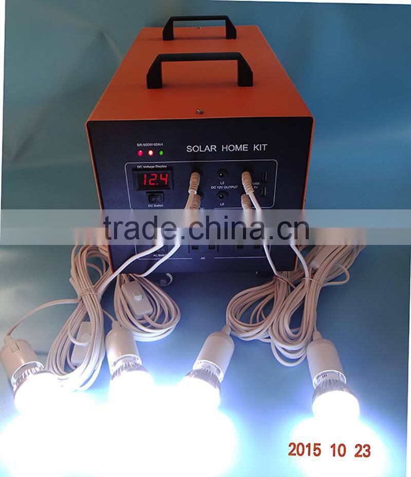 Integrated Type Energy Saving 500w portable mini solar light kits LCD display and DC/AC output