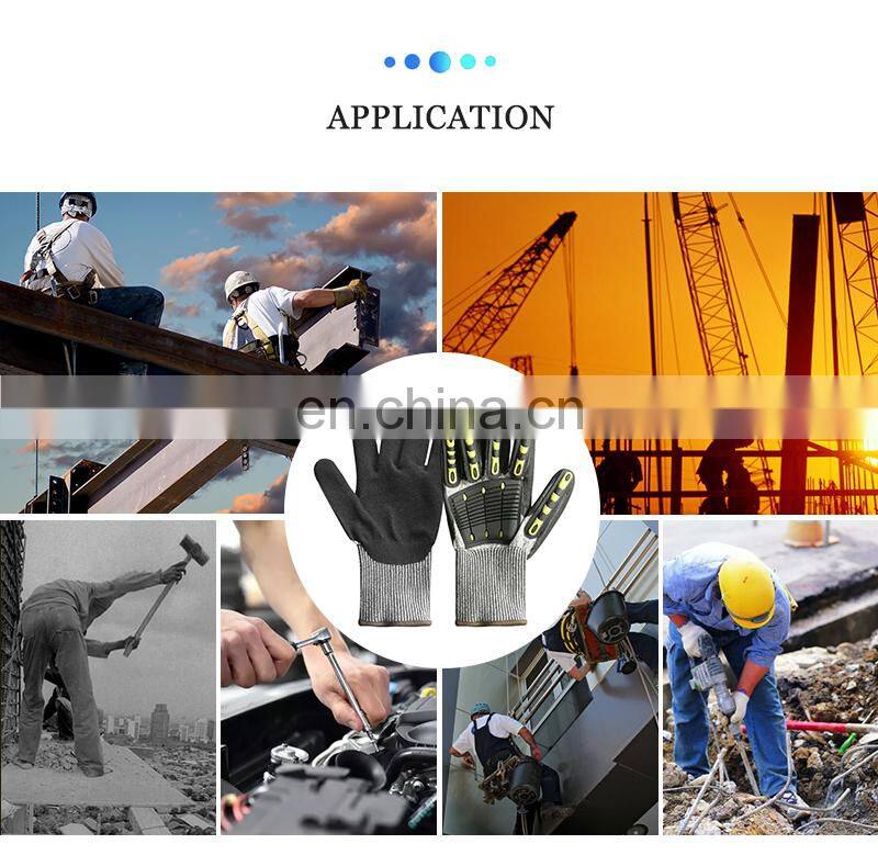13G HPPE Mining ANSI cut A5 impact TPR Shock proof safety glove Mechanical Work Gloves Knuckle guard Gloves