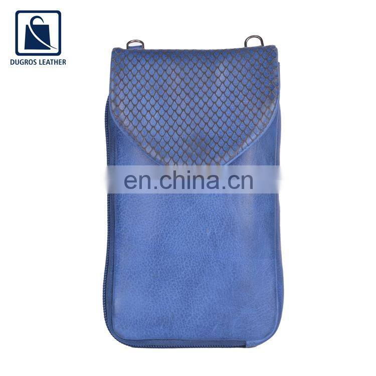 Indian Manufacturer of Silver Antique Fitting Fashion Designer Swiss Cotton Lining Women Genuine Leather Phone Bag