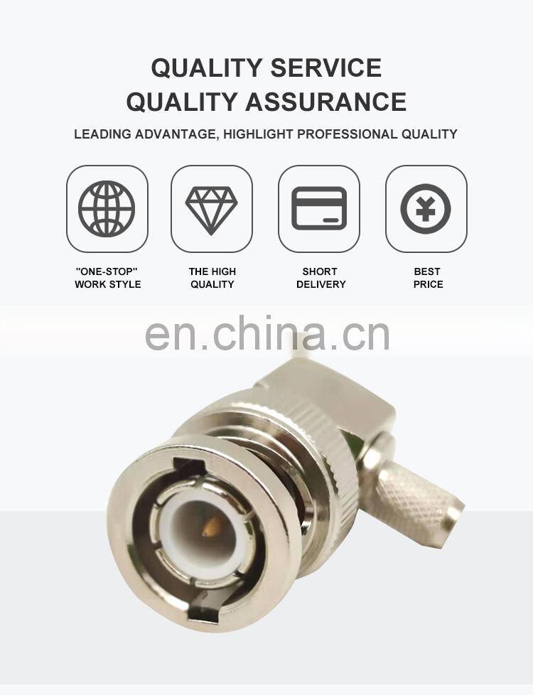 Factory Outlet Waterproof BNC Male Angled Crimp RG58 Cable RF Coaxial Connector BNC Connector for RG58