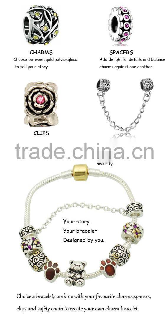 Valentines' Day 925 sterling silver rose dangle charms red enameled for DIY European bracelet jewelry