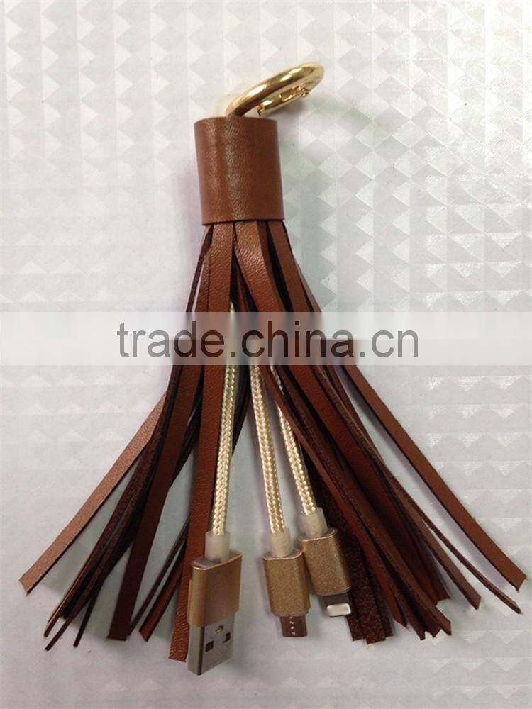 New Arrival Alibaba Leather Nylon Braided 2 in 1 Usb Cable For Iphone 5