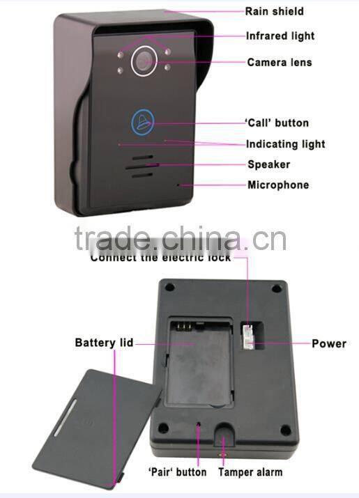 Hot selling 9''color wireless video door bell,alarm video intercom doorbell,wireless unlocking