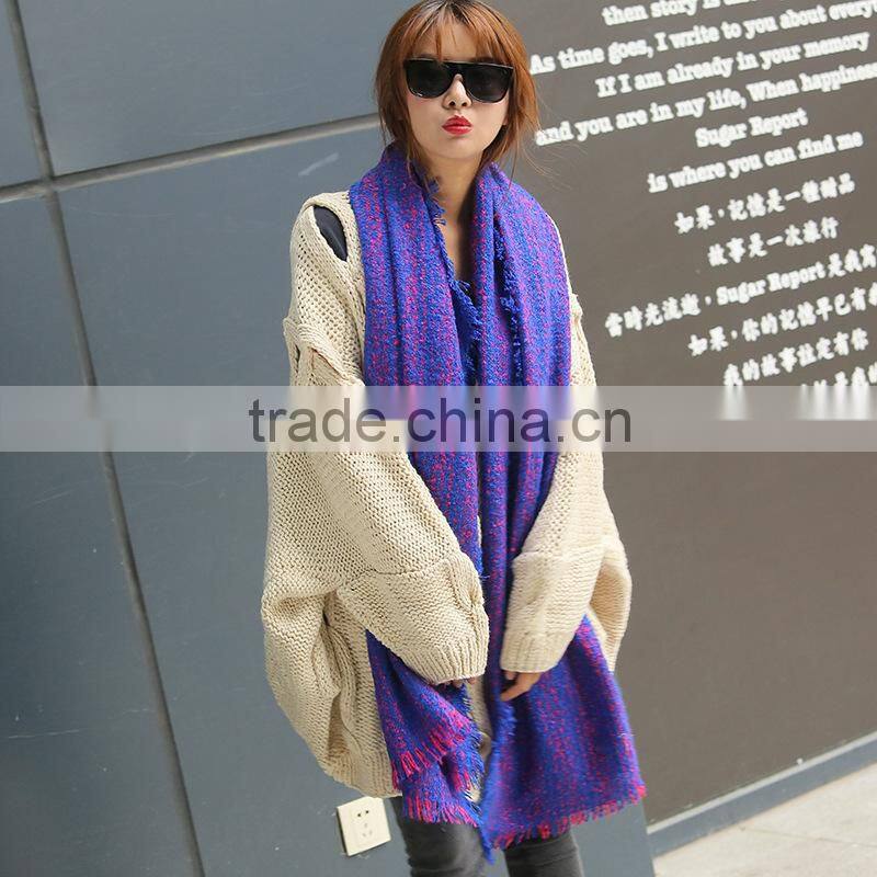 Latest Style Tassel Woven Two-Tone Loop Yarn Lady Winter Wraps And Shawls