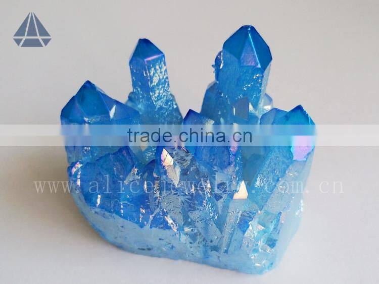 Rock blue aqua aura quartz crystal cluster healing stones cluster