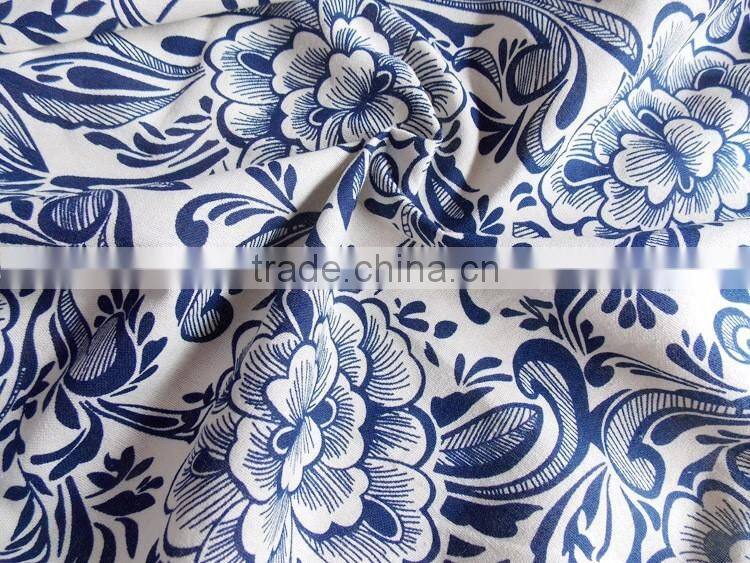Chinese style blue and white porcelain imitation batik print cotton/linen cloth tablecloths curtain sofa fabric