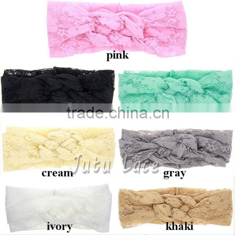 Fancy lace elastic headbands - knitted head wraps for 0-4years old kids hair accessory - wide lace headband