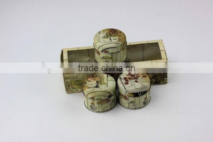 Round soy scented tin candle with English style