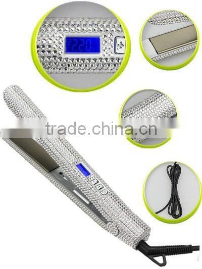 Bling crystal hair straightener 1 inch 100% titanium heating plate welded frame, piano coating