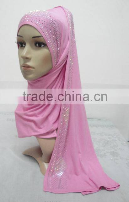 JL041 latest cotton jersey scarf with rhinestones,muslim hijab